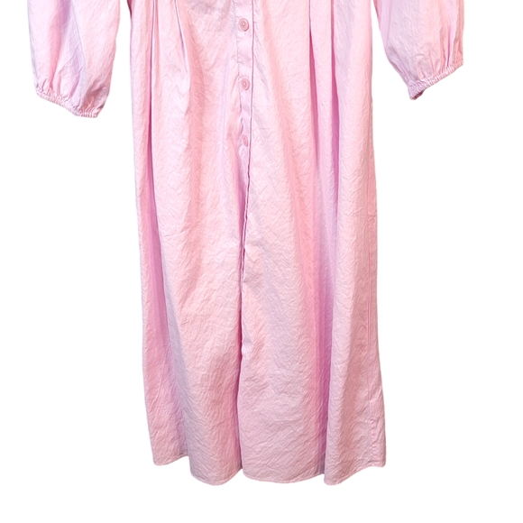 J. Crew Linen Blend Easter Spring Summer Penk Full Length Button Up Dress 4 - Picture 5 of 16